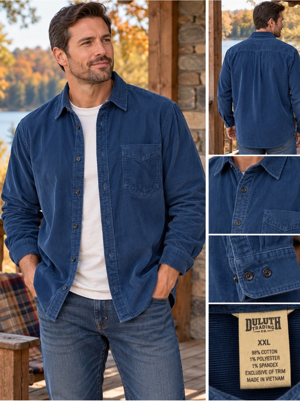 Duluth Trading Co XXL Deep Blue Corduroy Button Down Shirt
